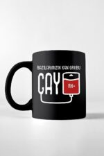 Porselen Kupa Bazılarımızın Kan Grubu Çay RH+ Siyah - Görsel 2