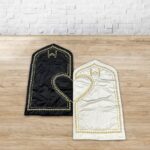 Çift Seccade - Kalpli Gold Nakış Detaylı - Siyah & Beyaz