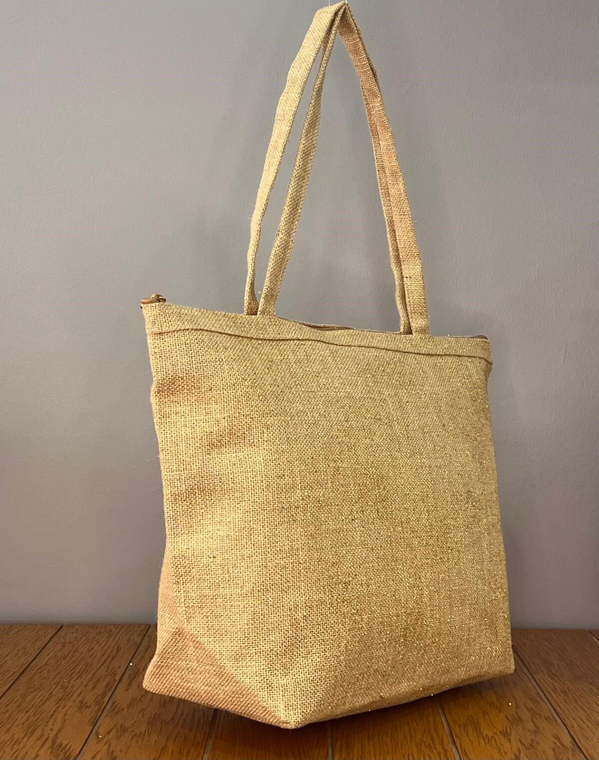 Hasır Omuz Çantası -  Simli Jüt Dokulu - Fermuarlı - Görsel 3