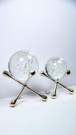 Dekor - 2'li Kristal Küreli Metal Obje - Gümüş - Görsel 3