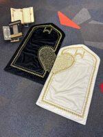 Seccade - Kalp Desenli - Siyah ve Beyaz - İkili Set - Süslemeli