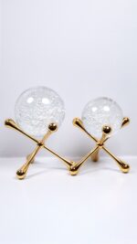 Dekor - 2'li Metal Kristal Küreli Obje - Altın