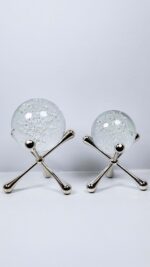 Dekor - 2'li Kristal Küreli Metal Obje - Gümüş