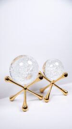 Dekor - 2'li Metal Kristal Küreli Obje - Altın - Görsel 2