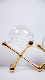 Dekor - 2'li Metal Kristal Küreli Obje - Altın - Görsel 3