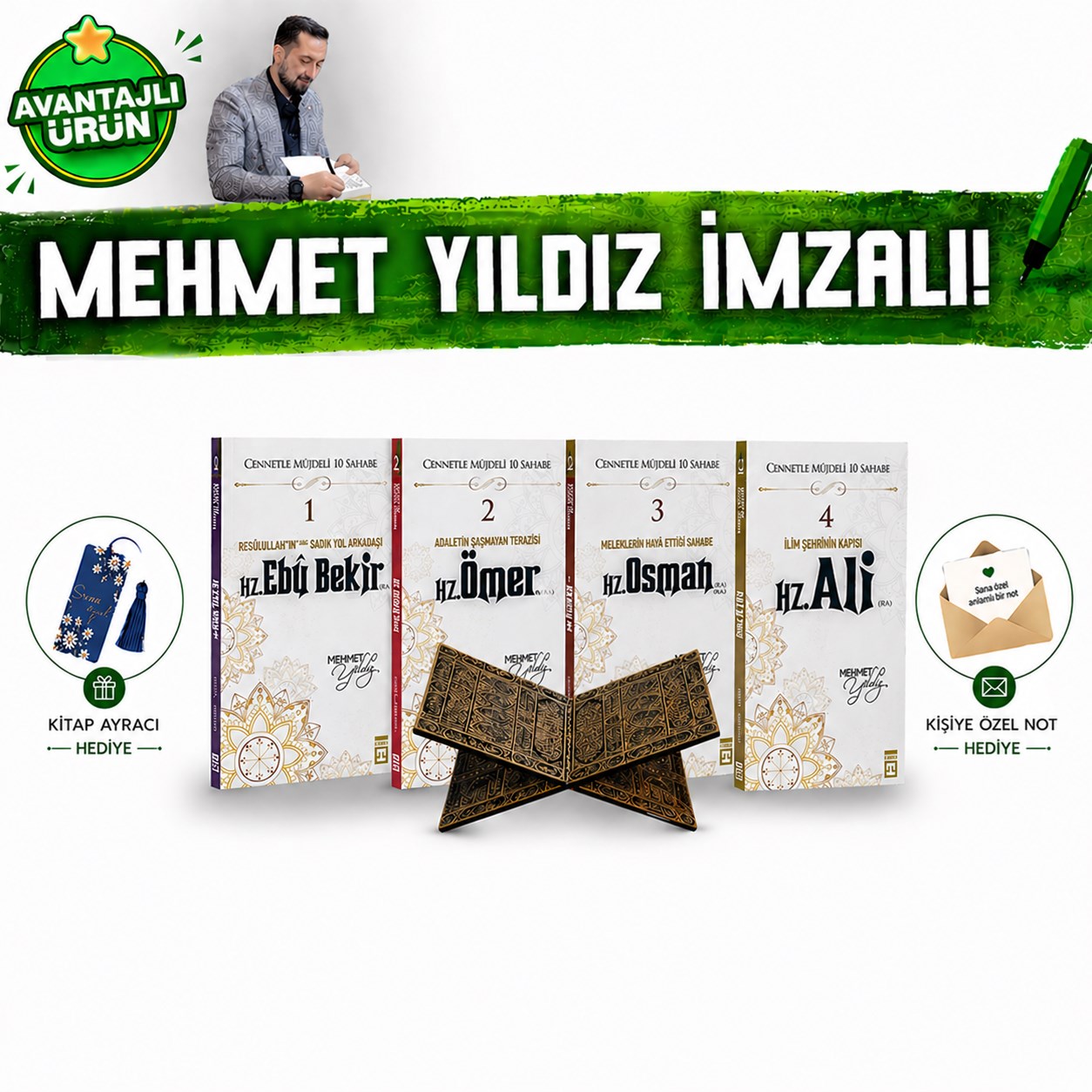 683bb4ac675a487bace97c36423f2f58.jpg Halife Hayatları 4lü İmzalı Seri Ahşap Rahle Kabe Kapısı Hediye Seti Mehmet Yıldız - Görsel 1