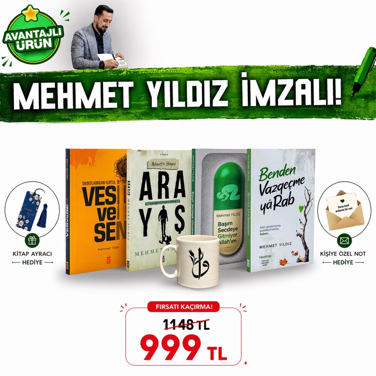 Mehmet Yıldız Son 4 Kitap İmzalı Set Elif Vav Kupa Bardak Özel Okuma Hediye Paketi - Görsel 7