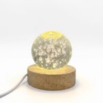 Baloncuk Temalı Cam Küre 3D Işıklı Gece Lambası - Ahşap Standlı